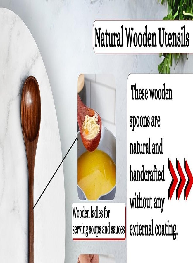 Haristar Natural Wooden Spoon Set for Cooking Includes Frying Serving Spatula Chapati Dessert Rice Spoons Wooden for Nonstick Cookware Kitchen Utensils and Cooking Spoon Set of 7-35.56 Cm - Image 5